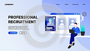 Recruitment Illustration Landing Page Concept. Recruiter hiring new employees.