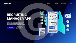 Recruitment Illustration Landing Page Concept. Recruiting Manager App