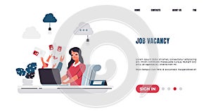 Recruitment landing page. Job vacancy. Hiring manager finding candidates for vacant positions, choosing resume for