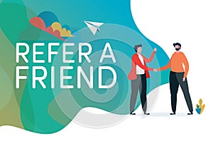 Recruitment. Refer a friend vector illustration. Handshake of business people. Deal,Agreement. Flat cartoon character graphic