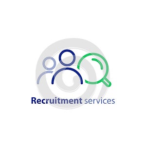 Recruitment research, human resources services, hiring employee, find job, fill vacancy concept, vector icon