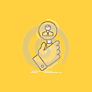 recruitment, search, find, human resource, people Flat Line Filled Icon. Beautiful Logo button over yellow background for UI and