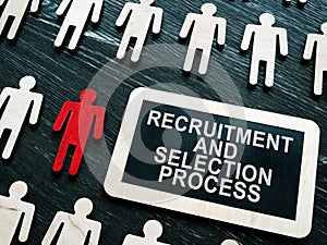 Recruitment and selection process phrase and small figures and red one. photo