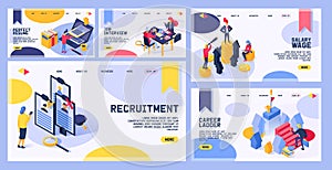 Recruitment vector web page hiring job interviewed people on business interview meeting and interviewer man character