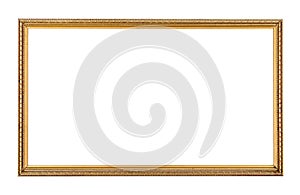 Rectangle antique gold frame isolated on the white background. Rectangle gold frame isolated. Golden frame isolated