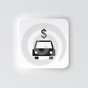 Rectangle button icon Car dollar. Button banner Rectangle badge interface for application illustration on neomorphic photo
