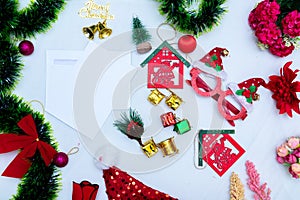 Rectangle Christmas Greeting Cards Mockup Image With a Lot of Christmas Decorations