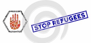 Rectangle Collage Abort Hand with Grunge Stop Refugees Seal photo