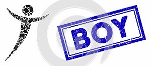 Rectangle Collage Abstract Man with Textured Boy Stamp