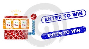 Rectangle Collage Slot Machine with Grunge Enter to Win Stamps