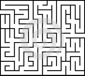 Rectangle labyrinth with entry and exit. Line maze game. Medium complexity. Vector