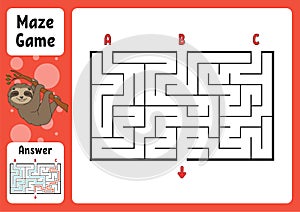 Rectangle maze. Game for kids. Three entrances, one exit. Puzzle for children. Labyrinth conundrum. Color vector illustration.
