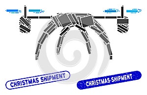 Rectangle Mosaic Rotorcraft with Textured Christmas Shipment Seals