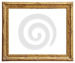 Rectangle Old gilded golden wooden frame isolated on white background