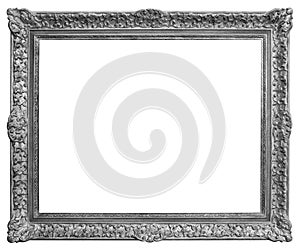 Rectangle Old silver-plated wooden frame isolated on white background