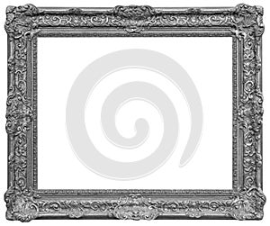 Rectangle Old silver-plated wooden frame isolated on white background