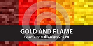 Rectangle pattern set Gold and Flame. Vector seamless brick wall