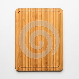 Rectangular bamboo cutting board with rounded corners on a white