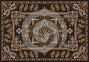 Rectangular Bandana Print vector design for rug, carpet, tapis, shawl, towel, textile, yoga mat. Neck scarf or kerchief pattern