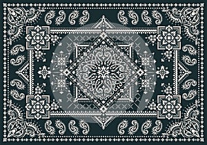 Rectangular Bandana Print vector design for rug, carpet, tapis, shawl, towel, textile, yoga mat. Neck scarf or kerchief pattern