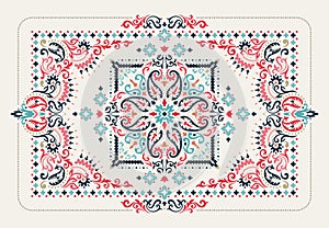 Rectangular Bandana Print vector design for rug, carpet, tapis, shawl, towel, textile, yoga mat. Neck scarf or kerchief pattern