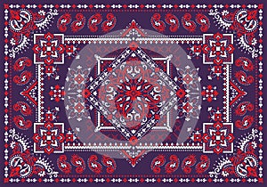 Rectangular Bandana Print vector design for rug, carpet, tapis, shawl, towel, textile, yoga mat. Neck scarf or kerchief pattern