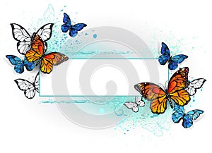 Rectangular banner with butterflies monarchs photo