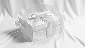 The rectangular box is partially open revealing white tissue paper inside