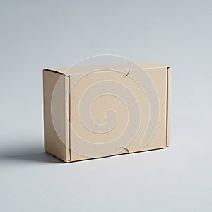 Rectangular cardboard box with a light brown color sits on a