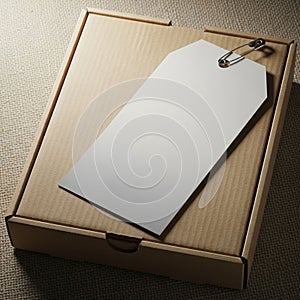 Rectangular cardboard box is resting on a textured surface. On