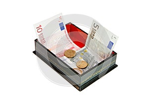 Rectangular casket with euro money