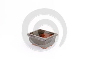 Rectangular ceramic bonsai pot on white background