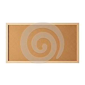 Empty cork notice board with light wood frame isolated on white background