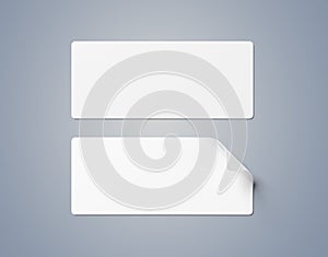 Rectangular curled sticker mockup isolated on grey 3D rendering
