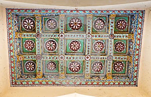 Rectangular decorated ceiling at Nayak Palace.