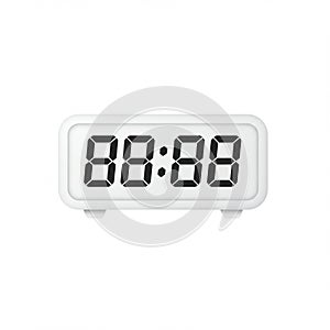 Rectangular digital clock with a white casing displaying 