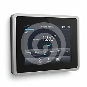 Rectangular digital display with a sleek gray and black casing, showing a temperature photo