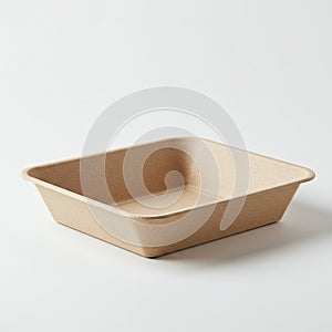 Rectangular, disposable food container made of biodegradable pulp material. Light