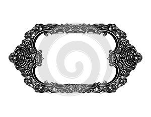 Rectangular empty wooden black and white silver gilded ornamental frame