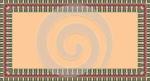 Rectangular ethnic frame. Empty space for your text. Vintage poster. Colorful elements on an peach background