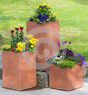 Rectangular flower pot in a park