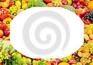 Rectangular fruit and vegetable frame isolated on white