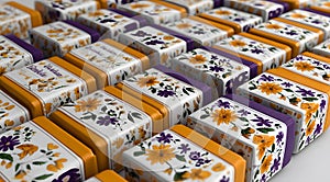 Rectangular gift boxes with floral patterns