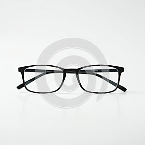 Rectangular glasses with black frames on a white background. The frames are made