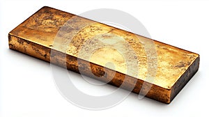 A rectangular gold bar with a textured surface on a white background view