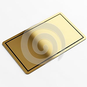 A rectangular gold-colored metallic object with a reflective surface and a black border