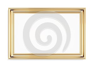 Rectangular gold picture frame on a white background. 3d rendering