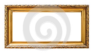 Rectangular golden decorative picture frame isolated on white