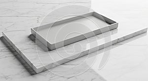 A rectangular gray tray rests on