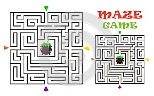 Rectangular halloween maze labyrinth game for kids. Labyrinth logic conundrum. Four entrance and one right way to go